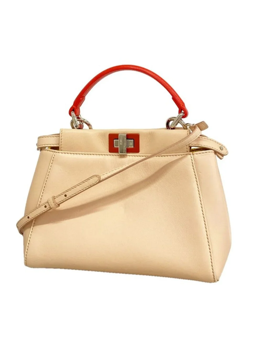 Fendi Handbag Peekaboo Leather Pink Red Silver 2-Way